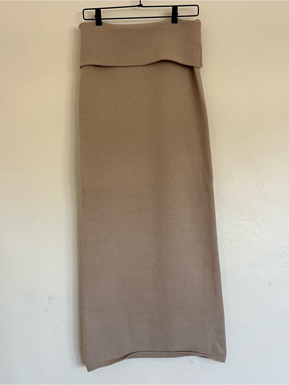 Fold-Over Waist Knit Maxi Skirt in Taupe